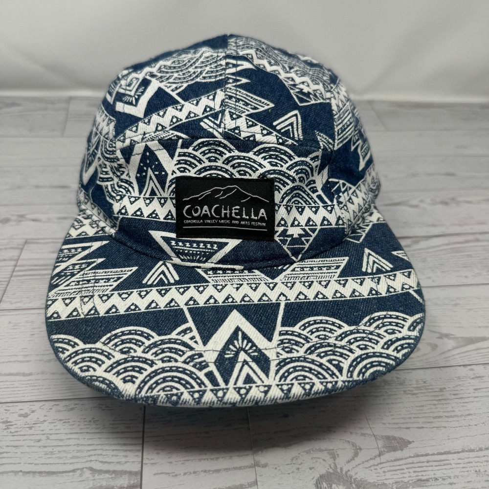 H&M Coachella‎ 5 Panel Hat Denim Geometric Print Adjustable Strap One Size